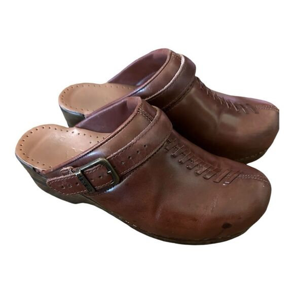 Dansko Brown Leather Clogs Braided Women's Comfort Backless Heel Strap 38 7.5-8 - Picture 5 of 7